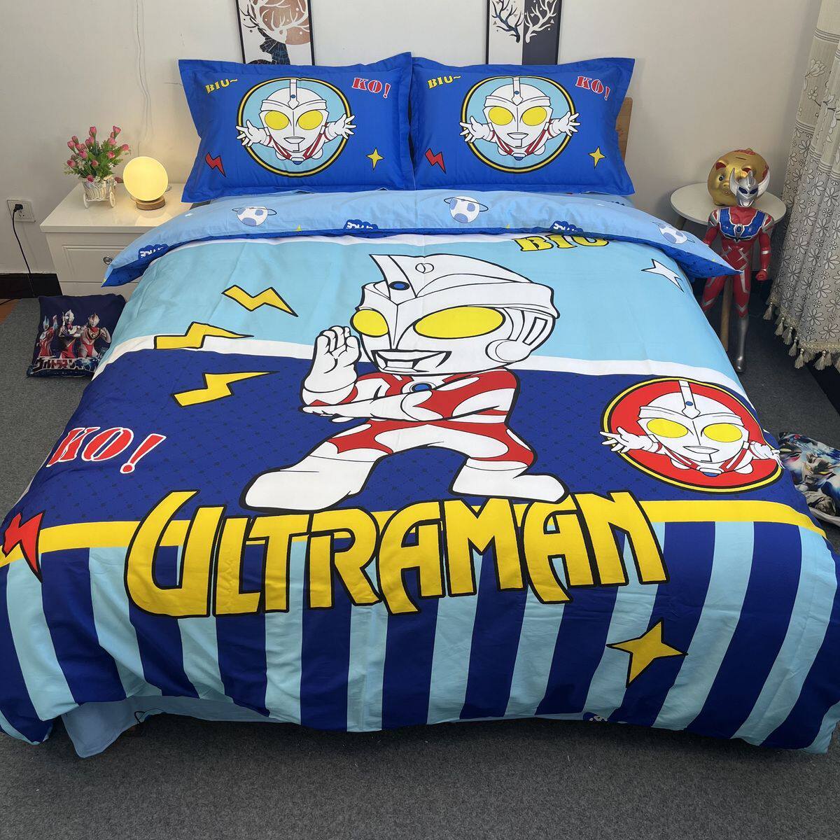 100%纯棉奥特曼卡通被套男孩儿童斜纹全棉被罩床单床笠四件套