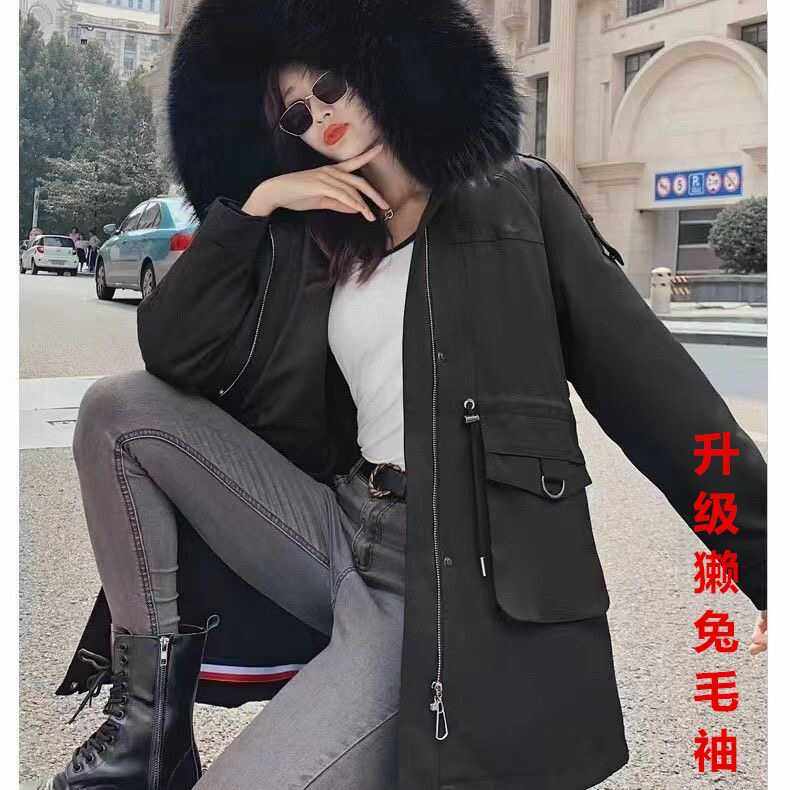 貂皮内胆派克服女大衣真貂毛可拆卸大毛领中长款显瘦皮毛一体外套