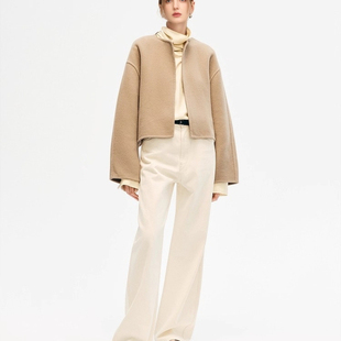 ED女装毛呢外套女2025冬季新款纯色骆驼绒双面呢短外套EBE4COT044