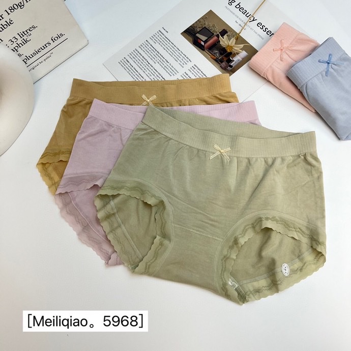 精品五条装魅丽翘无缝棉提臀内裤女中腰舒适透气包臀蕾丝边三角裤