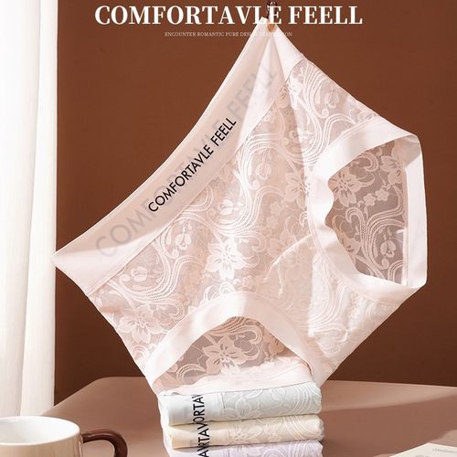 纯欲风中腰法式蕾丝内裤女士性感三角裤蚕丝益生菌加长裆抑菌透气