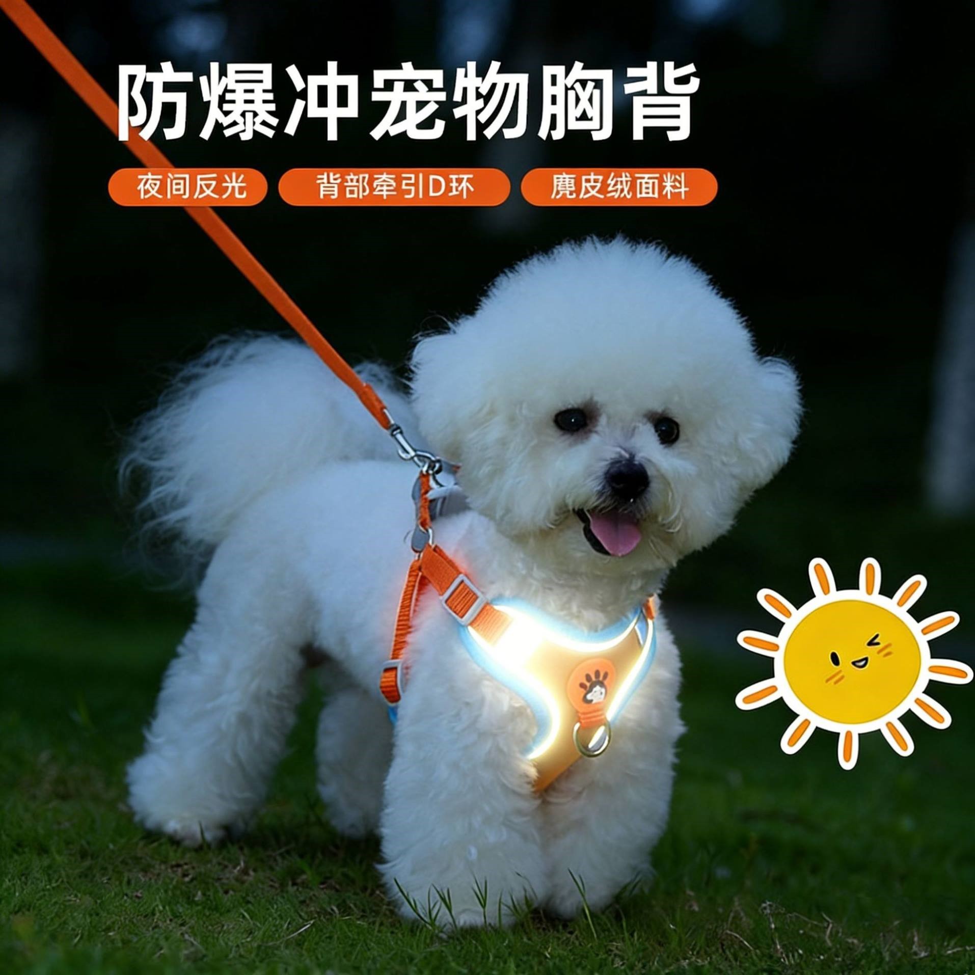 背心式狗狗牵引绳小型犬泰迪比熊博美幼犬胸背带宠物狗链子遛狗绳