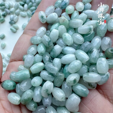 飘蓝花天然A货翡翠玉长珠散珠