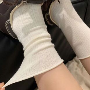白堆堆袜女搭配小皮鞋潮夏季孕妇袜子松口纯棉老人夏天卷边不勒脚