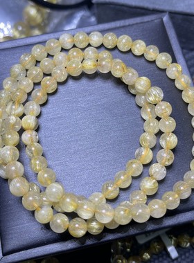 2026天然金发晶三圈多层佛珠手串6mm金发晶黄发晶男女款水晶手链