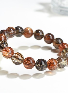 2026天然7A级满色黑金超七圆珠水晶手链 老矿超七散珠手串