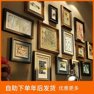 促美式 沙发背新 实木复古照片墙相框墙客厅餐厅装 饰画挂墙组合欧式