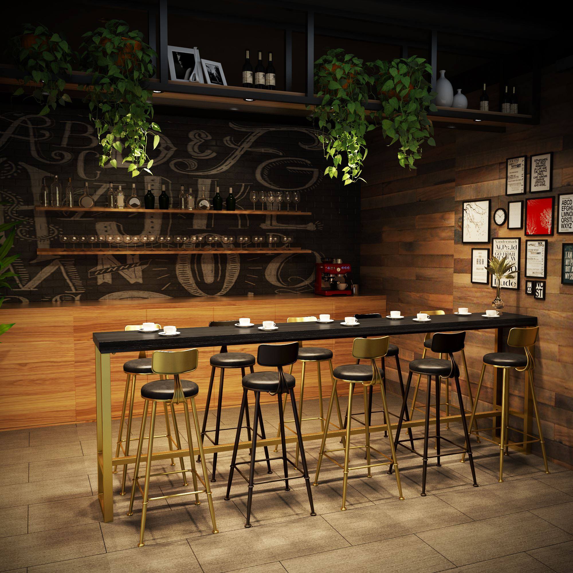 实木吧台桌椅休闲奶茶咖啡店酒吧台客厅小水吧靠墙长条高脚桌家用