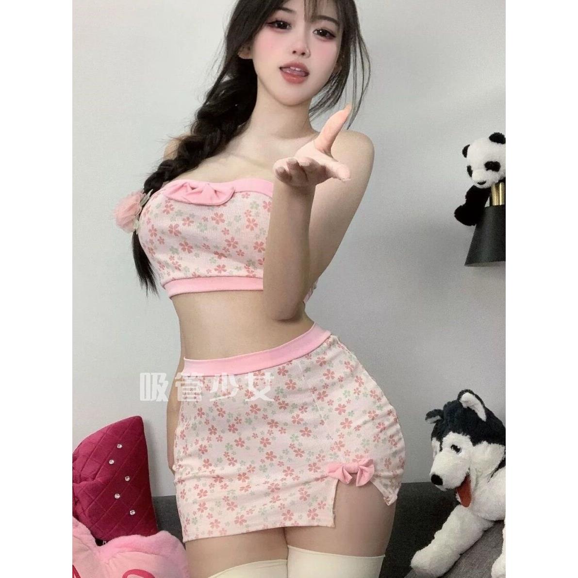 甜美日系碎花蝴蝶结睡衣套装