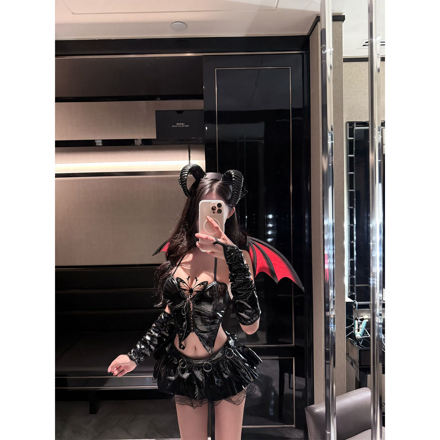 万圣节cos猫女漆皮超短裙套装