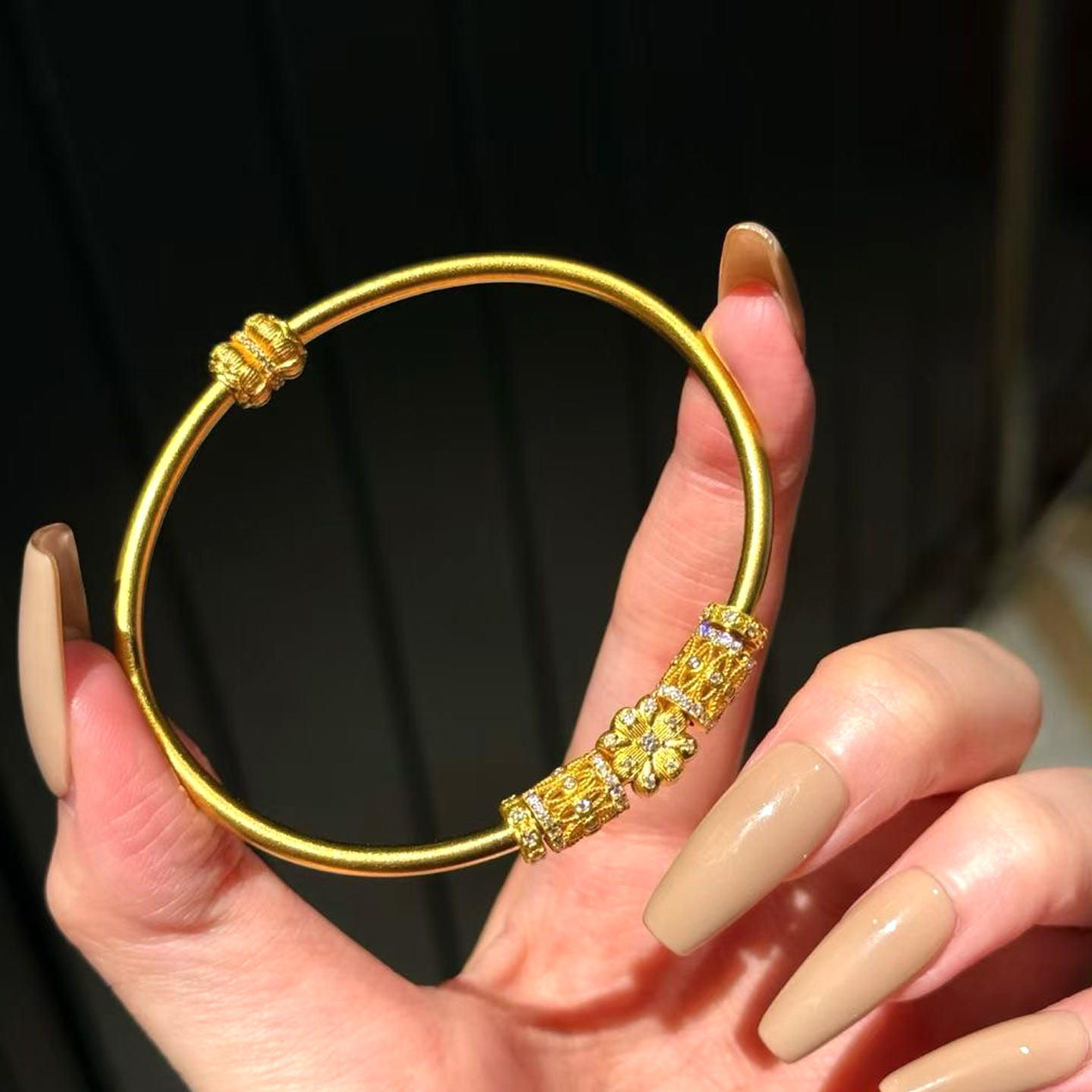 足金999芙渠荷华黄金手镯DIY任意串珠送女友送老婆礼物