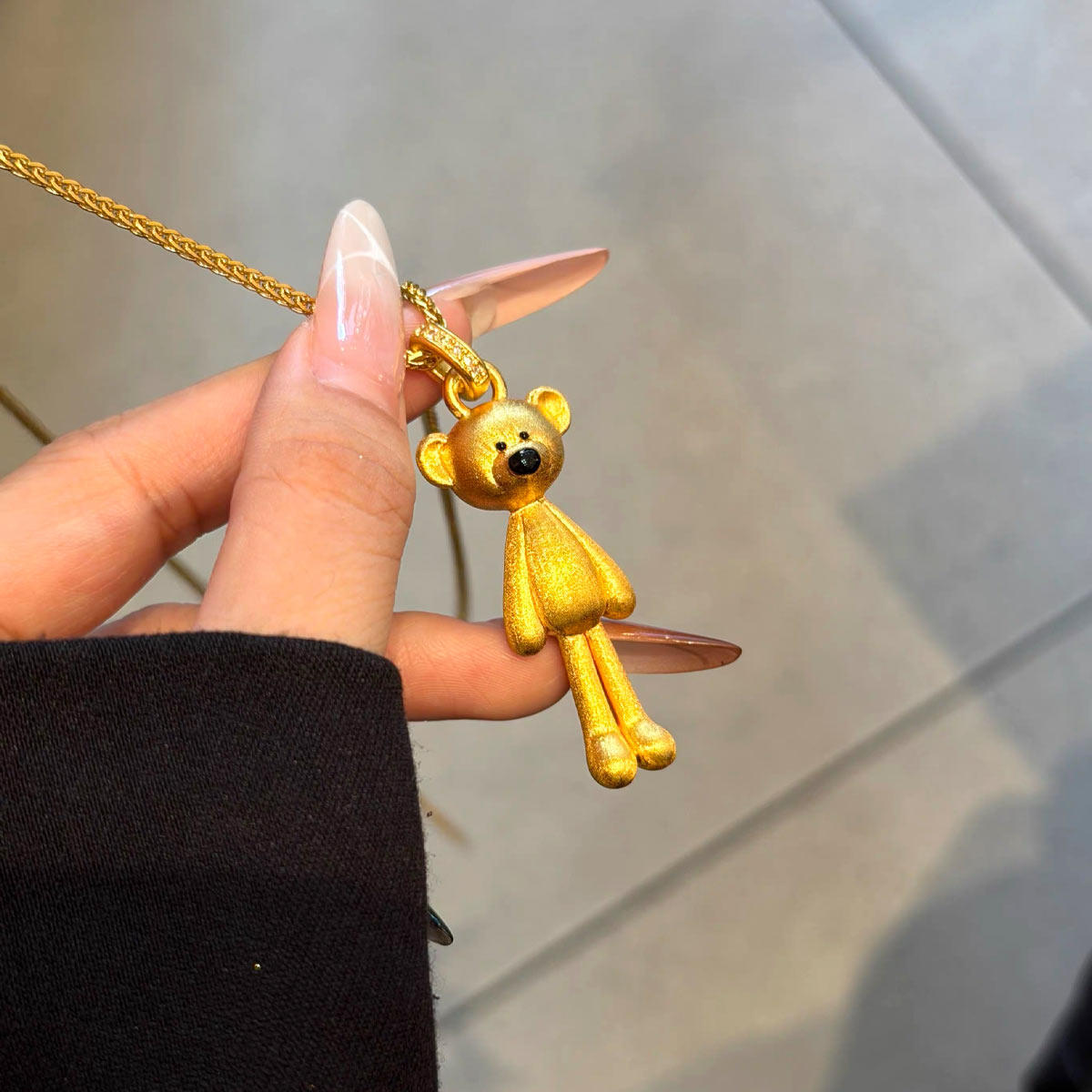 足金999长腿小熊黄金吊坠新款简约可爱精致百搭送女友礼物