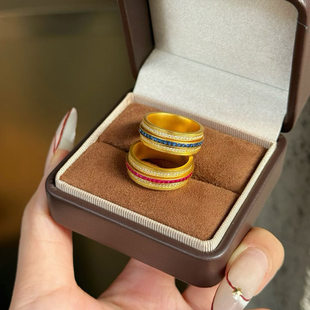 足金999点钻时来运转黄金情侣戒指轻奢小众设计新款送礼物