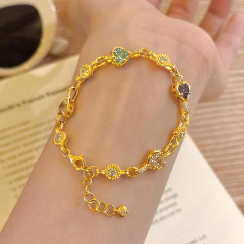 足金999彩宝爱心黄金手链彩色多巴胺轻奢小众精致百搭送女友礼物