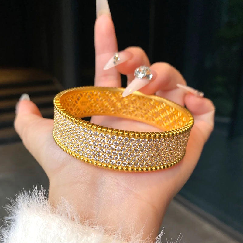 5G黄金镶嵌999足金手镯满钻宽版时尚百搭高级感轻奢纯金手环