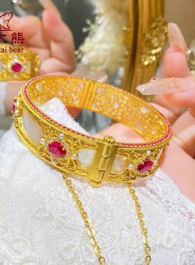 皇领宫廷风足金手镯金大熊