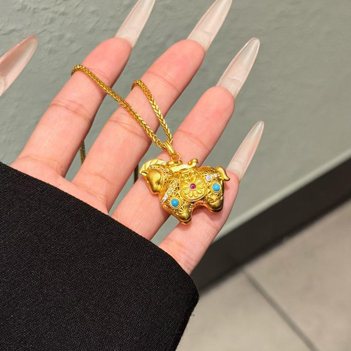 足金唐马生肖马黄金吊坠