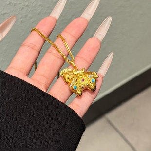 足金999唐马黄金吊坠古法镶嵌生肖马挂坠国风新款送礼