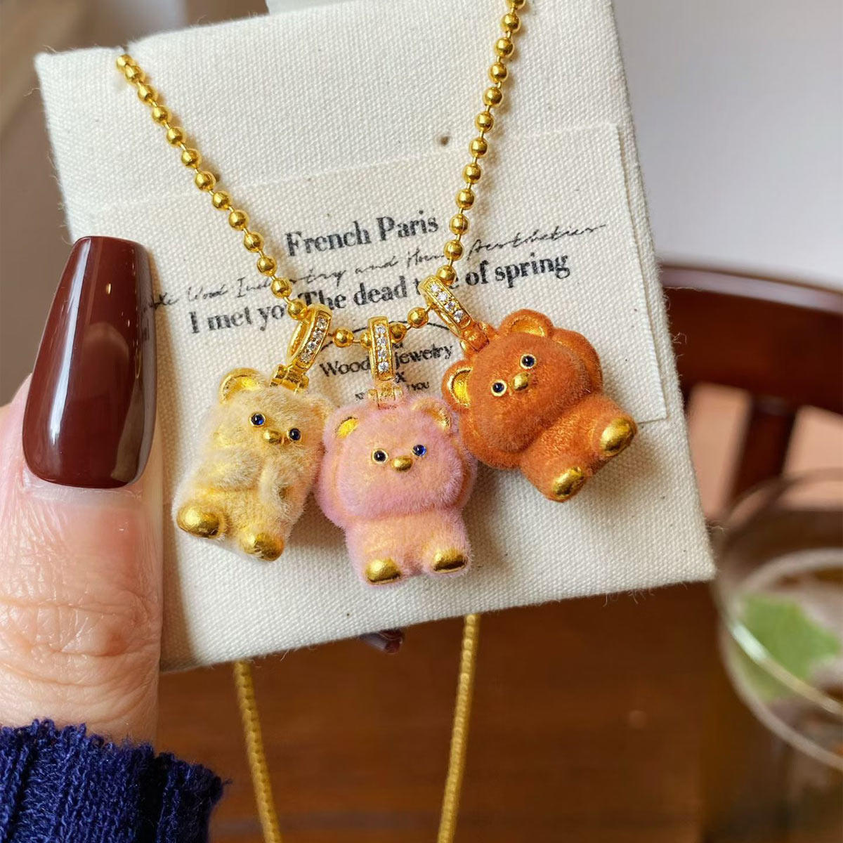 足金999毛绒小熊黄金吊坠高级感轻奢精致百搭送女友礼物