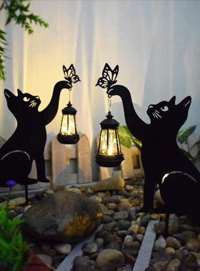 跨境新太阳能灯猫咪花园庭院插件万圣节黑猫装饰摆饰金属工艺礼品