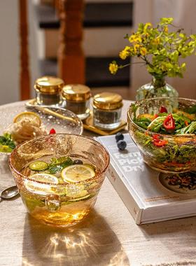 掬涵日式手工玻璃餐具琥珀色沙拉碗碟盘网红甜品水果碗盘零食盘