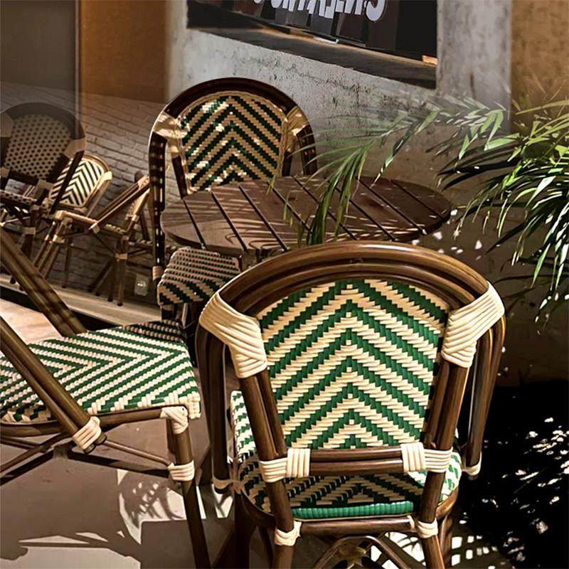 户外桌椅法式藤椅咖啡厅座椅休闲区露天防水防晒真藤编织椅外摆椅