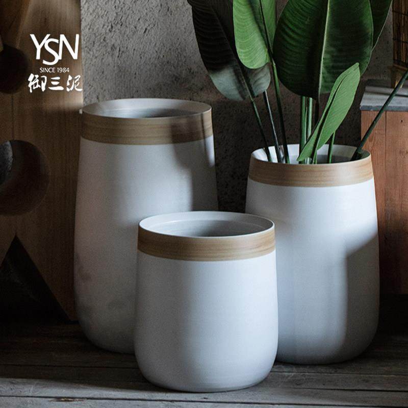 御三泥现代绿北欧高级感白色大口摆件花瓶陶瓷花盆植盆客厅插花,家居饰品,装饰摆件,淘宝优惠券,粉丝福利购,淘宝优惠卷