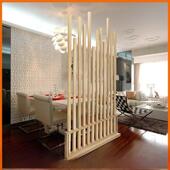 现代创意实木屏风隔断办公室田园风格 原木条格栅餐厅客厅入口大厅
