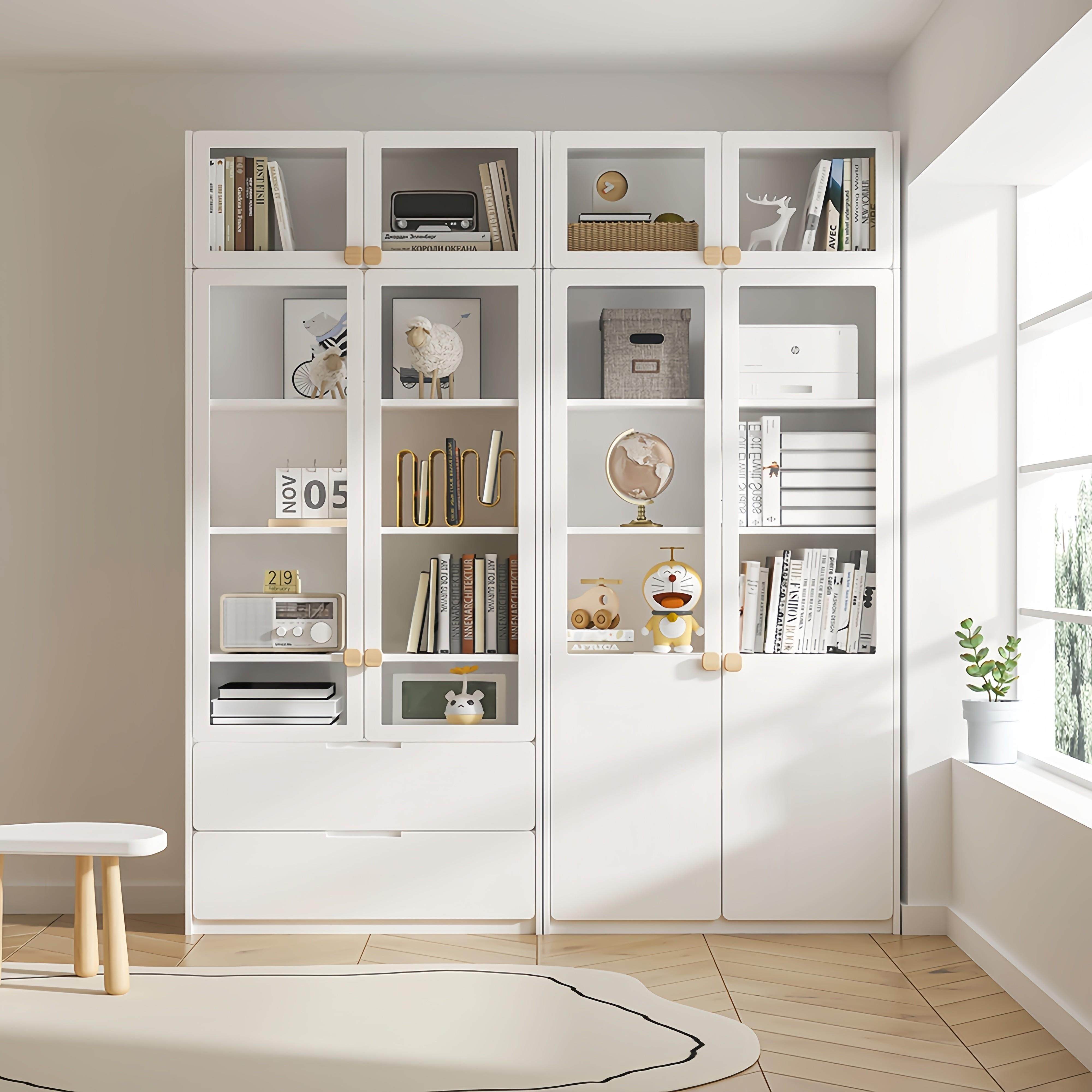 可比熊实木书架落地置物架儿童组合书柜靠墙客厅书架卧室防尘带门,住宅家具,组合书柜,淘宝优惠券,粉丝福利购,淘宝优惠卷