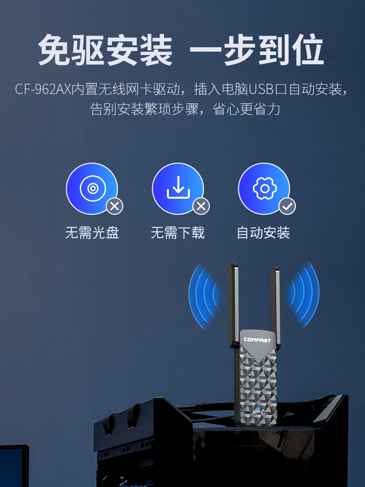 COMFAST CF-962AX免驱动wifi6无线网卡台式机千兆5G双频1800M电脑wifi接收器笔记本外置usb无线网卡wifi6