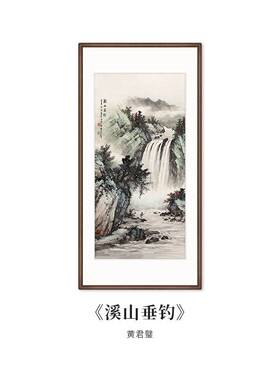 高山流水瀑布画新中式玄关装饰画山水画走廊过道壁画竖版挂画