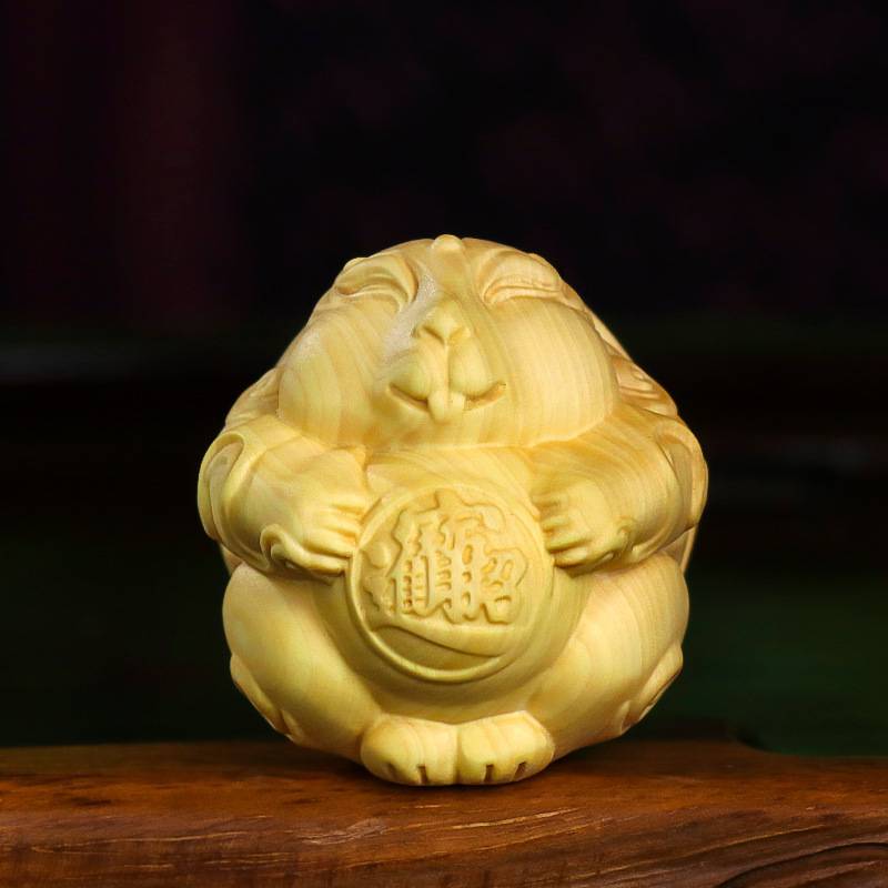 木雕随身把玩动物挂件黄杨木生肖兔摆件木质文玩手把件兔子球图片