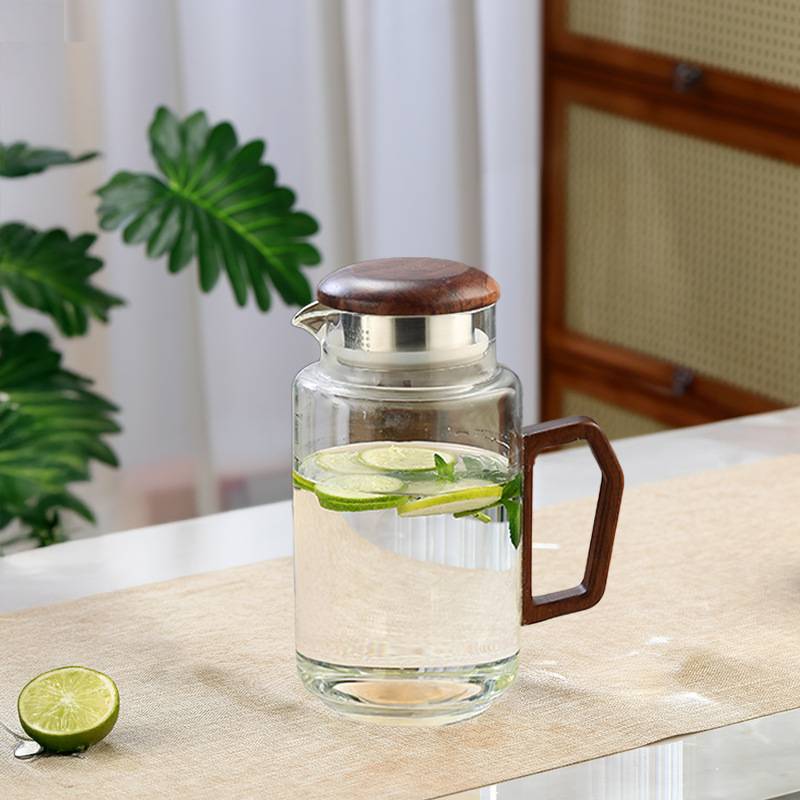 玻璃冷水壶水杯家用木把凉水壶耐热泡茶水壶茶杯水具套装柠檬水图片