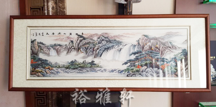 潮绣粤绣刺绣成品客厅装饰 挂画手工精品高山流水