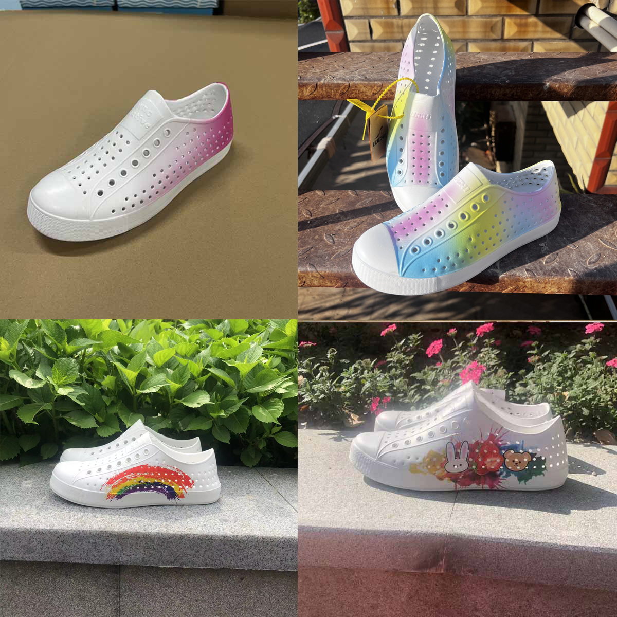 2025夏季新款彩虹七彩wnc native情侣沙滩洞洞休闲户外透气镂空