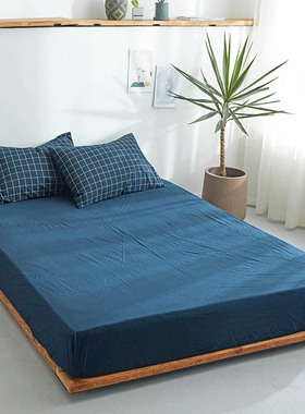 加厚水洗全棉床笠纯棉深蓝藏青色加高床套罩1m1.21.351.51.8米2.2