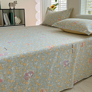 加厚全棉磨毛床单单件小狗浅蓝灰黄色小碎花纯棉斜纹被单双人加大