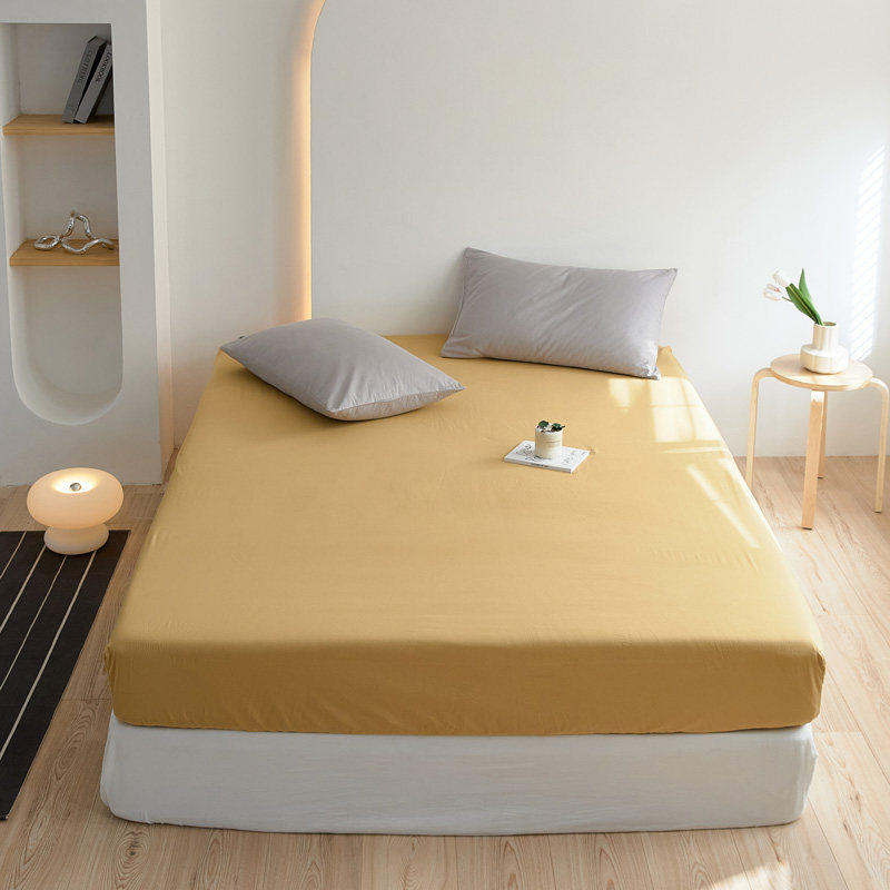 高密度全棉床笠单件姜黄色土黄金黄纯色纯棉床罩套0.91.21.51.82m