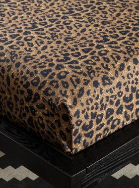 高密度全棉豹纹床笠单件咖啡金黄色床罩套纯棉斜纹1.21.51.82米床