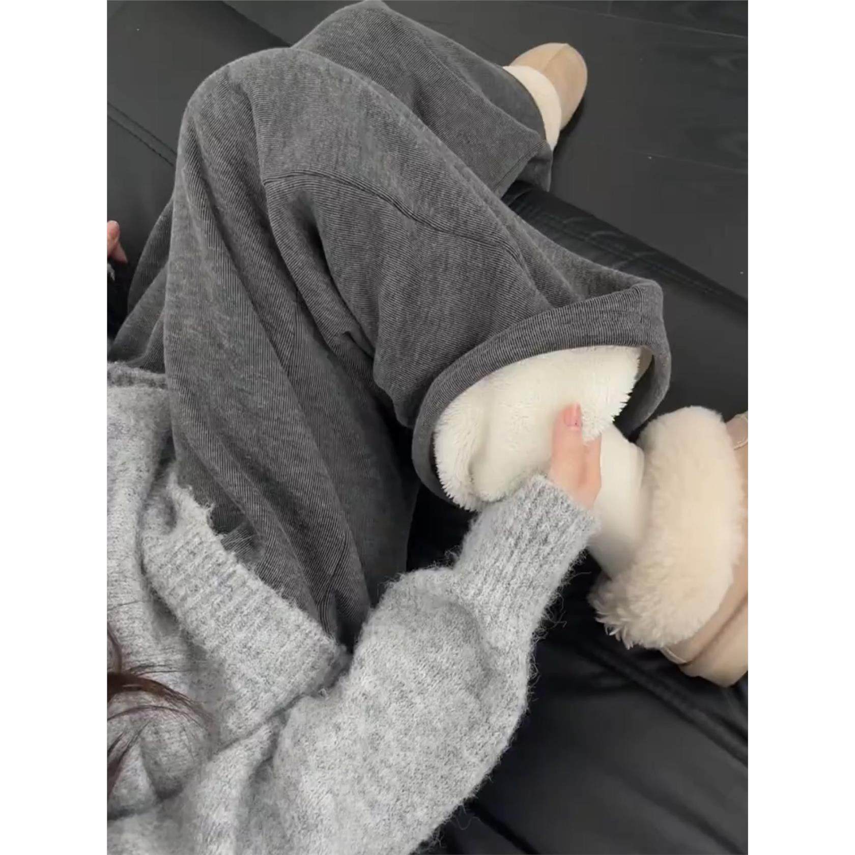 超厚羊羔绒糯米裤女秋冬季宽松棉裤休闲运动小个子阔腿加绒卫裤子
