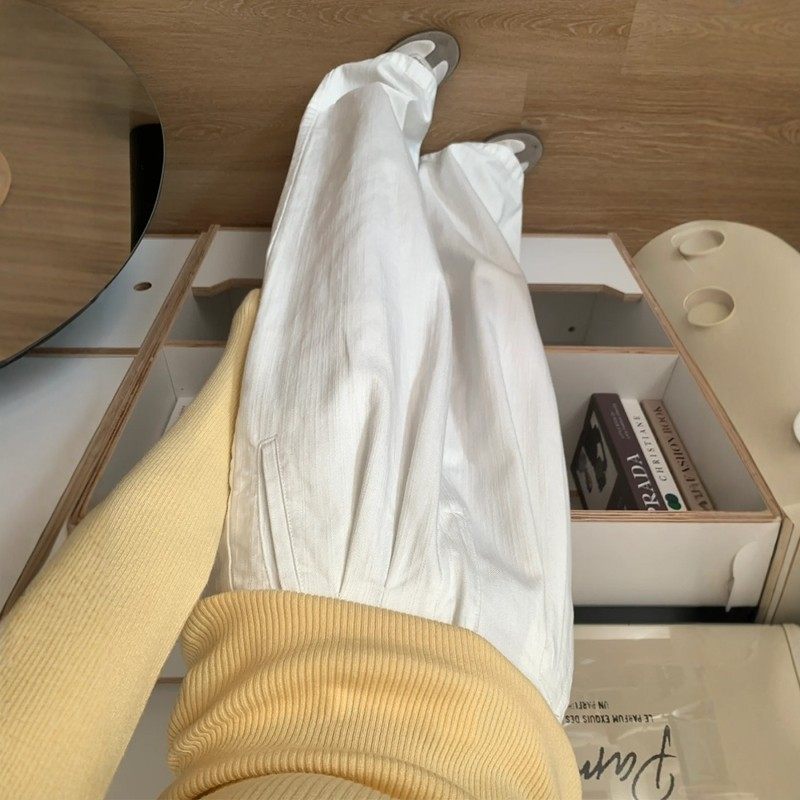 2025高腰垂感阔腿裤女装 棉麻面料白色肌理感休闲裤 大码胖MM友善