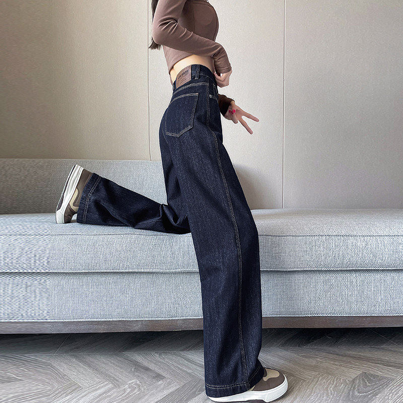 窄版阔腿牛仔裤女2025年春秋新款丹宁蓝色防褪色高腰显瘦直筒裤子