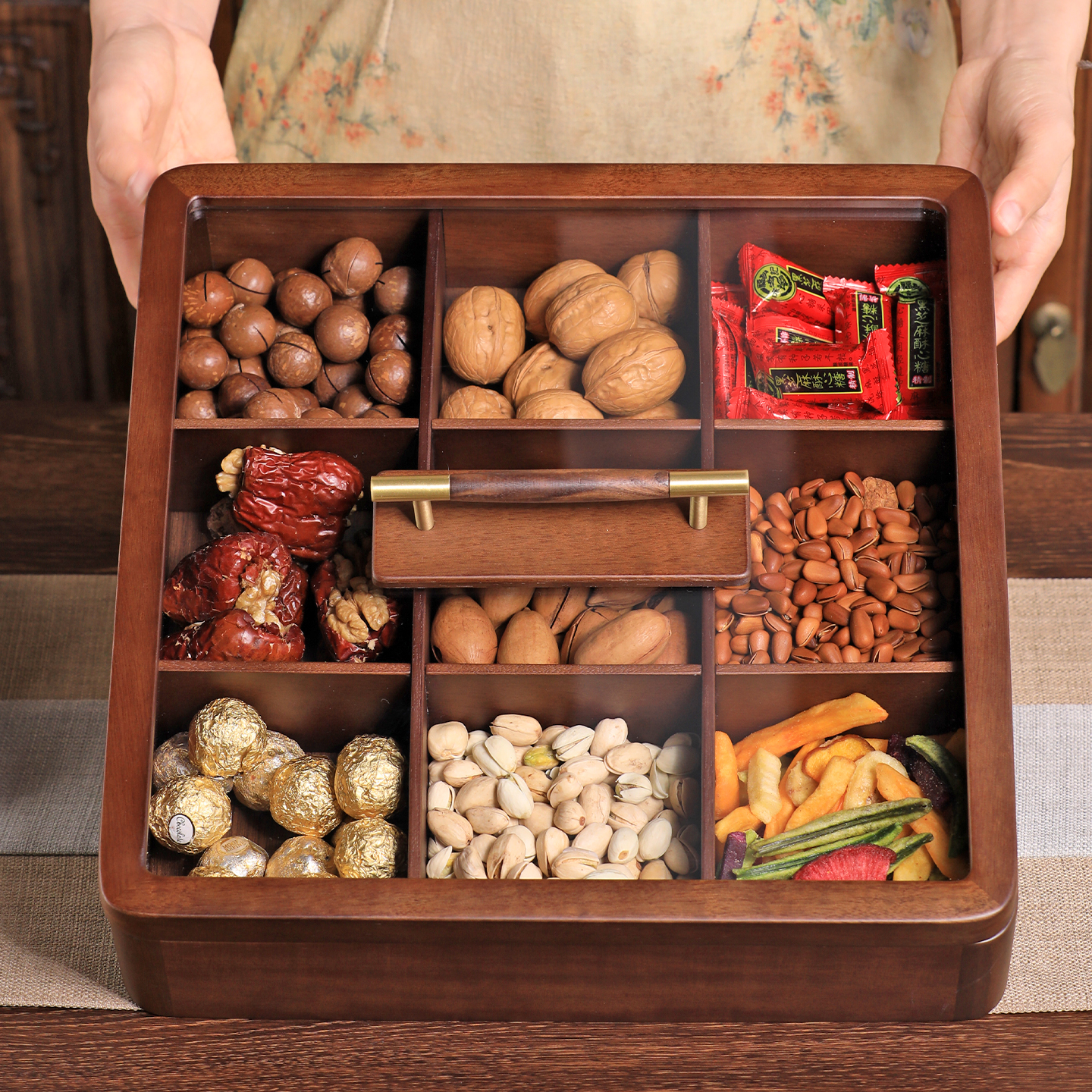 中式木质果盘客厅茶几家用高端精致高颜值坚果干果糖果盒零食盘