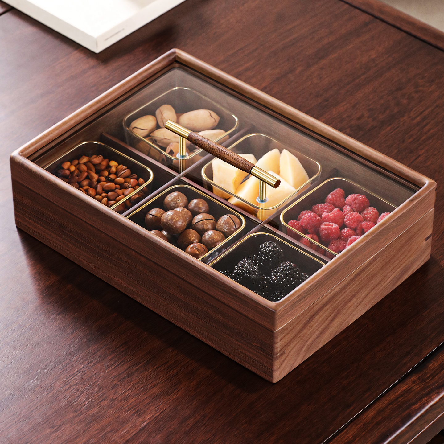 胡桃实木果盒坚果干果盘高端精致客厅茶几零食家用高颜值2025新款