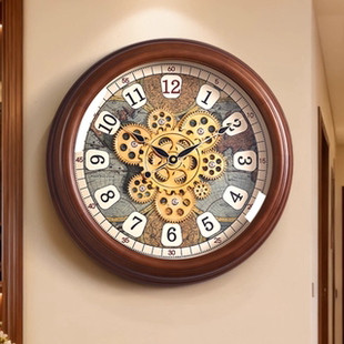 2025新款 复古齿轮机械挂钟客厅家用创意艺术时钟表轻奢高级感挂表