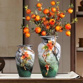 新中式 饰轻奢高端 珐琅彩玻璃花瓶摆件2025客厅插花高级感玄关装
