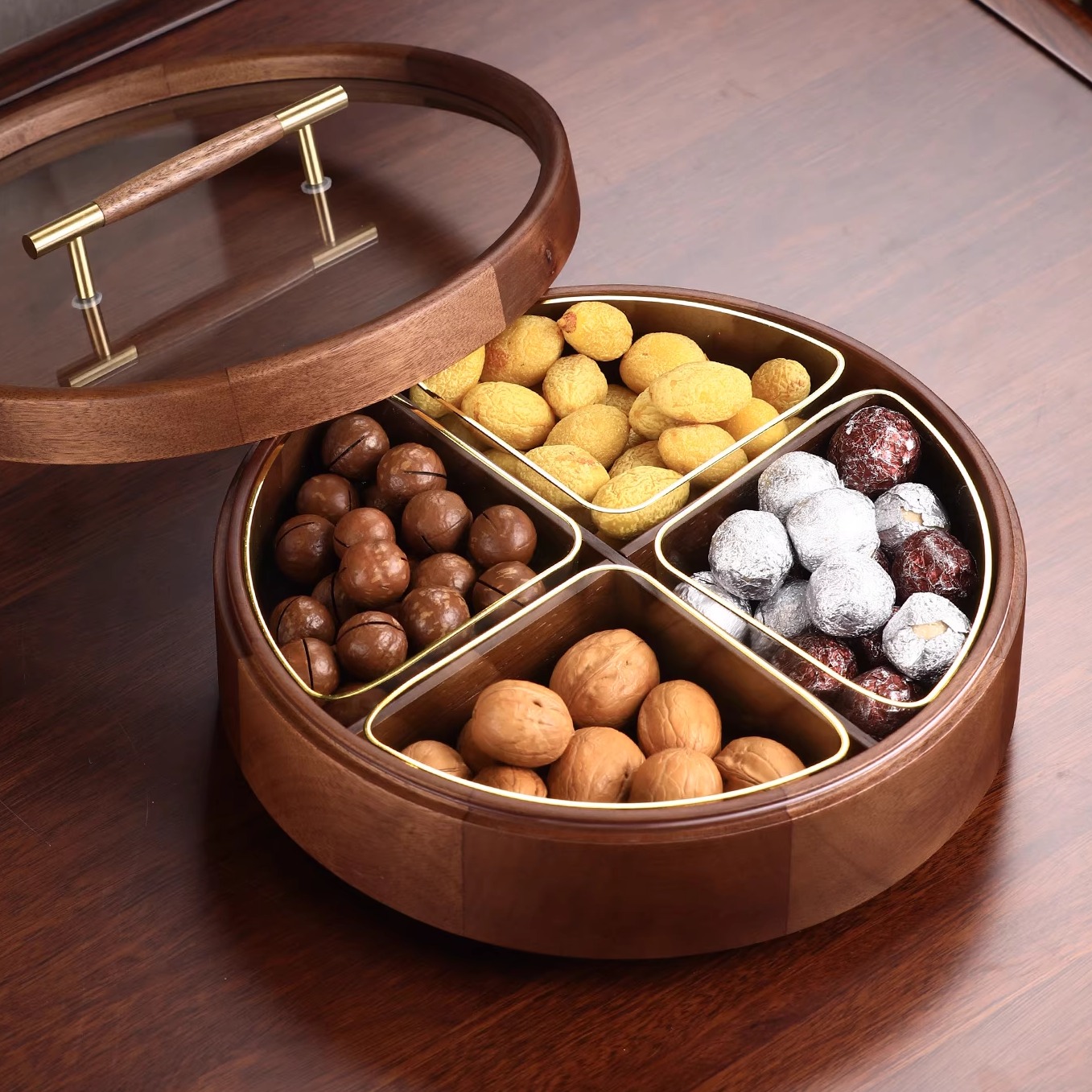 实木干果盘高端精致高颜值客厅茶几家用水果零食分格盘坚果收纳盒