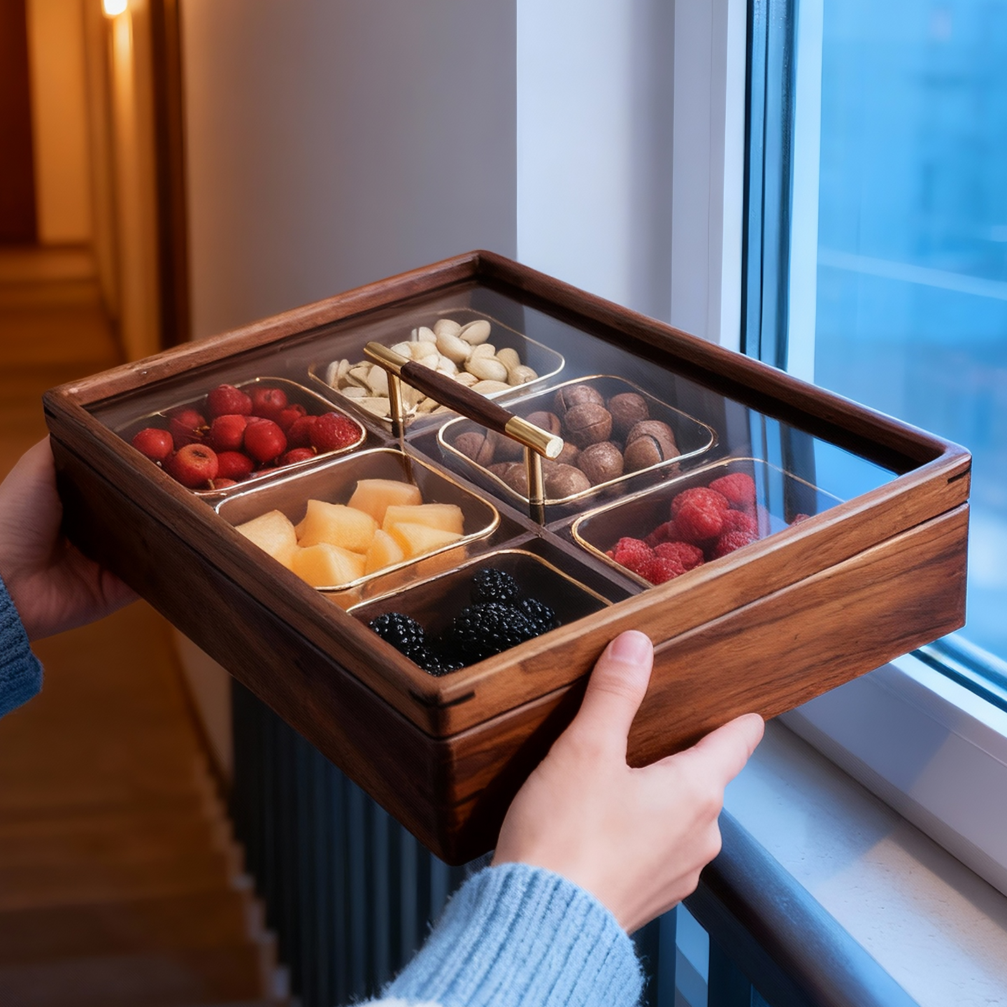 北美黑胡桃实木客厅茶几干果盒