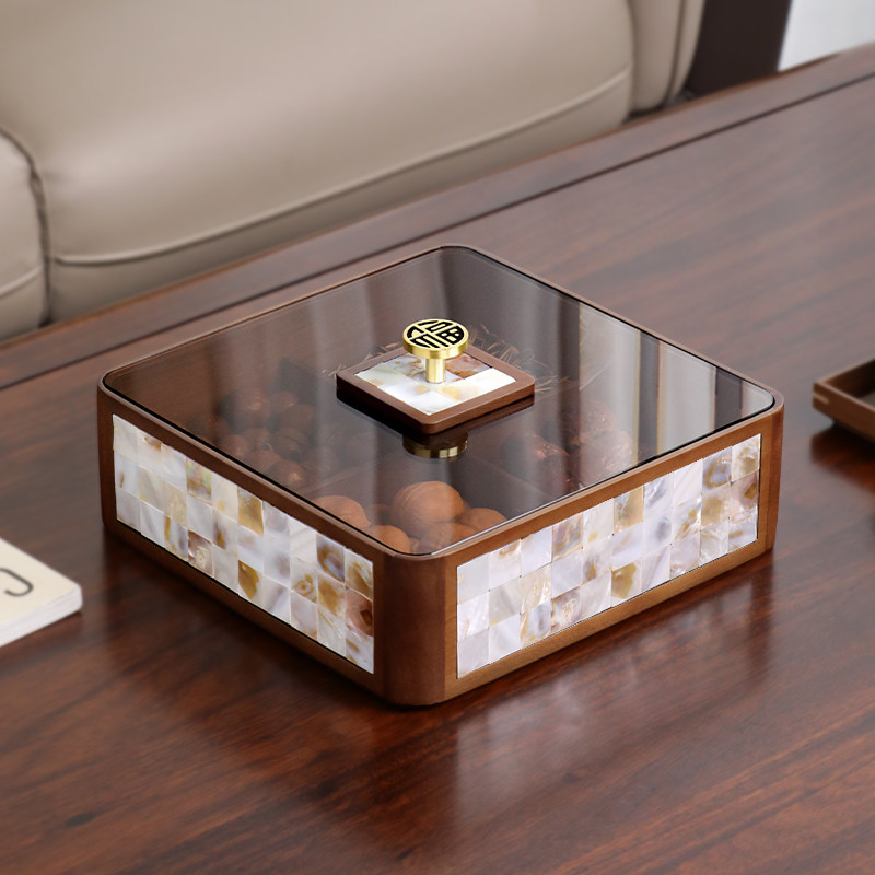 贝壳干果盒高档客厅家用实木干果盘糖果坚果收纳盒高端精致水果盘