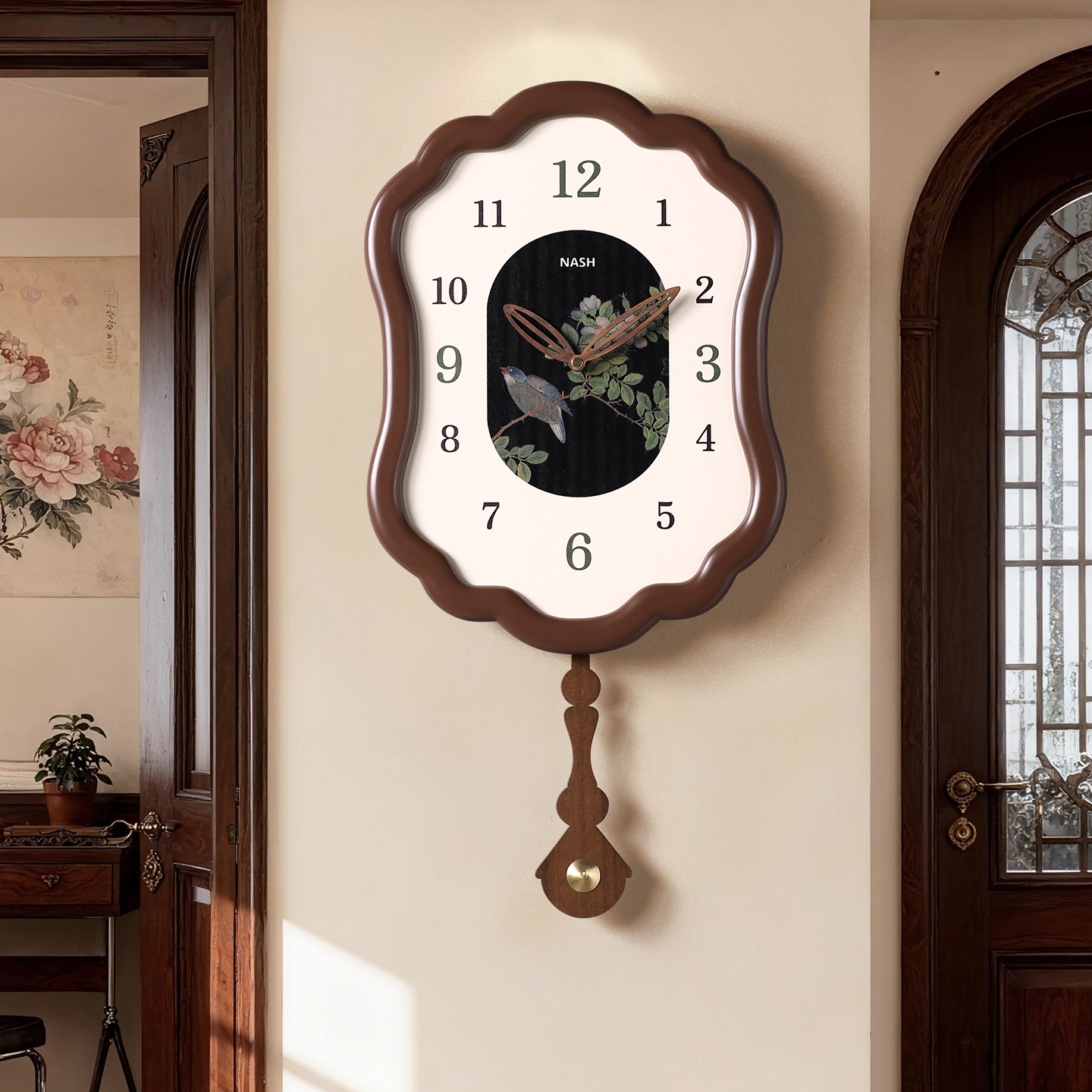 【中古风】客厅静音皮革表盘挂钟